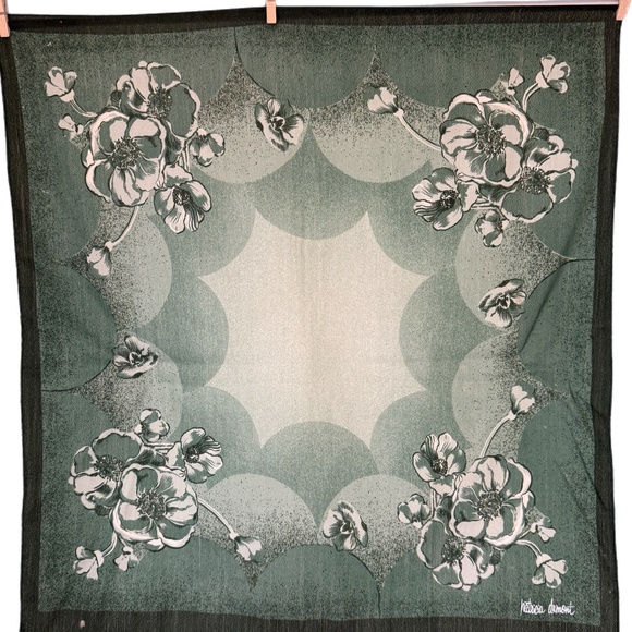 Patricia Dumont Green Silk Scarf with Floral Design - Picture 4 of 12